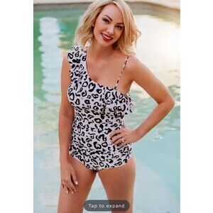 Jess Lea Womens‎ Spotted In Paradise One Shoulder Ruffle Stretchy Swimsuit 3XL